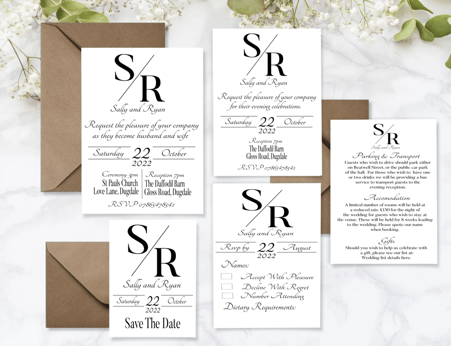 Wedding Invitation Set, Personalised Wedding Stationery, Elegant Wedding Invite 