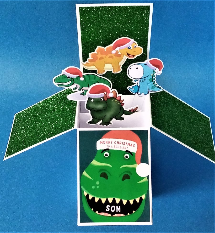 Son's Christmas Card with Dinosaurs