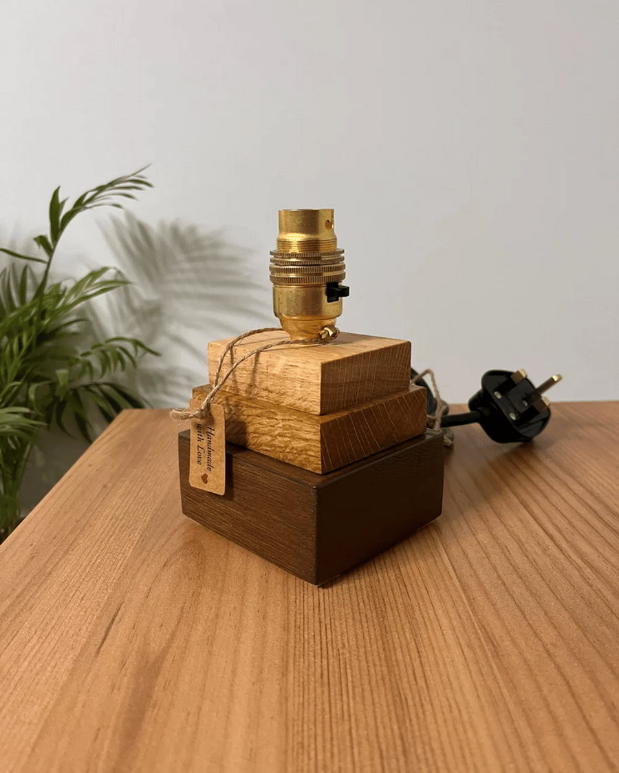 Handmade Wooden Lamp with Brass Bulb Holder
