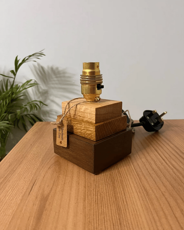 Handmade Wooden Lamp with Brass Bulb Holder