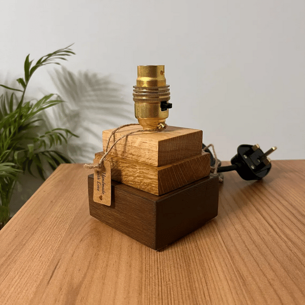 Handmade Wooden Lamp with Brass Bulb Holder