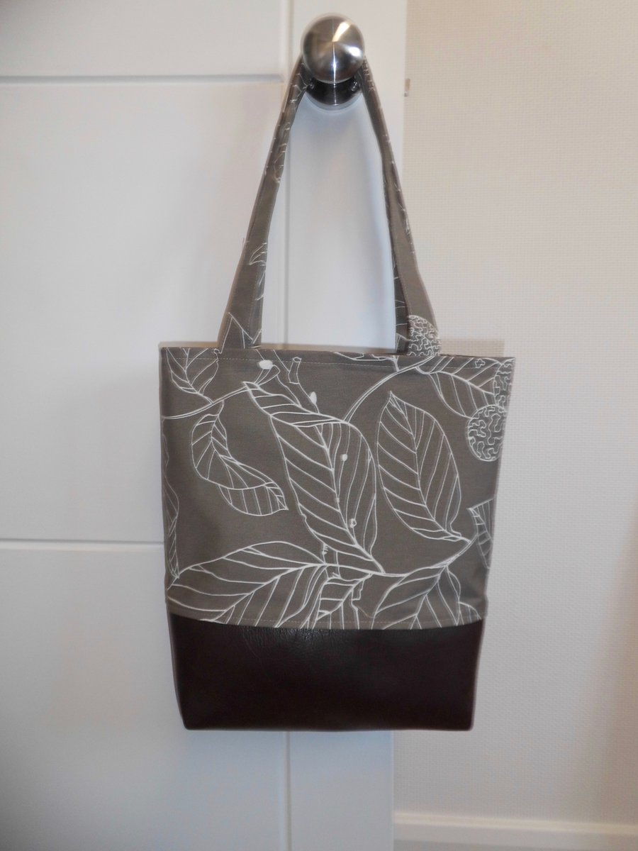 SOLD Tote bag reclaimed leather base long handles 
