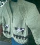 Hand knitted green vintage style baby cardigan , cows , baby shower gift 0-3 mon - Image 1