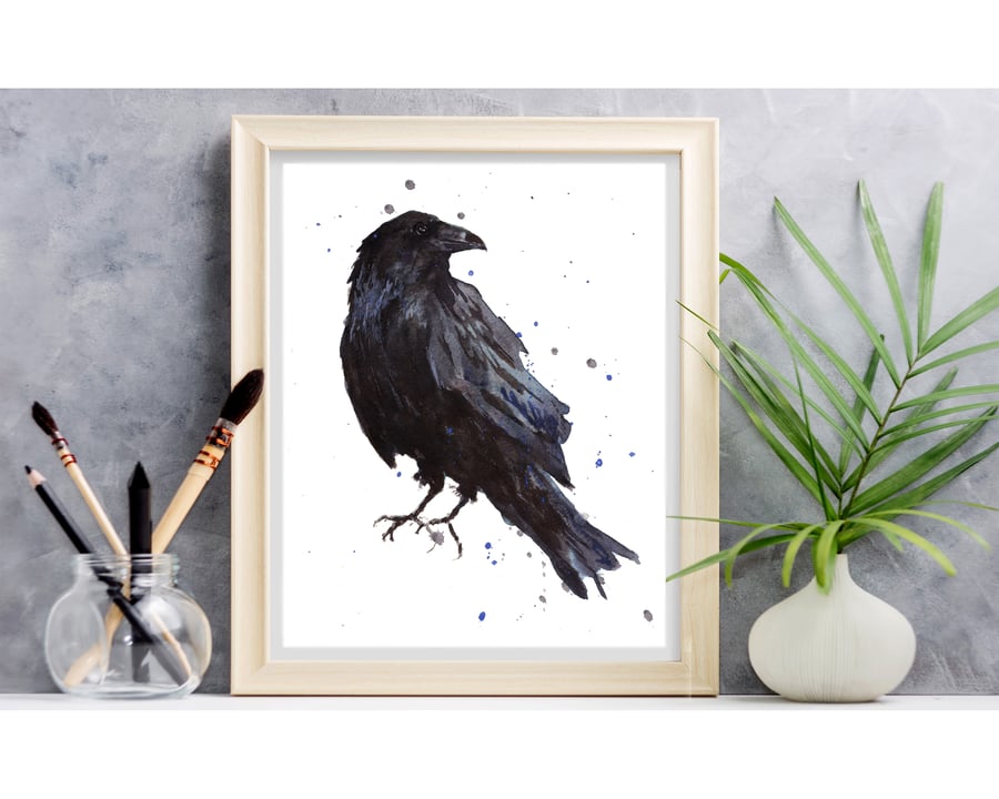 Watercolour Raven Print - 8x10 inch and frame ready