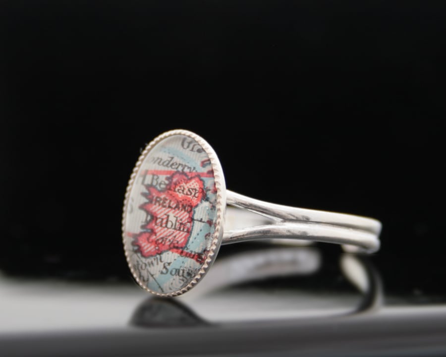 Sterling Silver Personalized Custom City Map Ring Adjustable Statement Ring