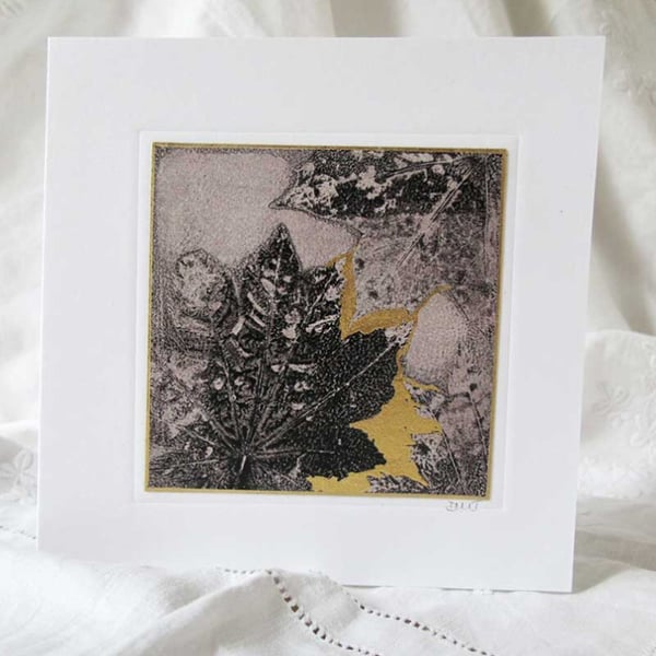 Monoprint Botanical and Gold Leaf Card for any Occasion