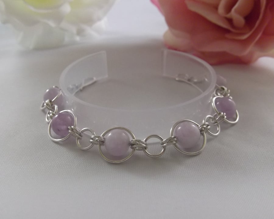 Lavender amethyst gemstone bracelet silver circles crown chakra protection