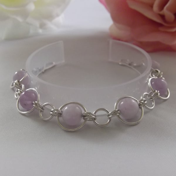 Lavender amethyst gemstone bracelet silver circles crown chakra protection