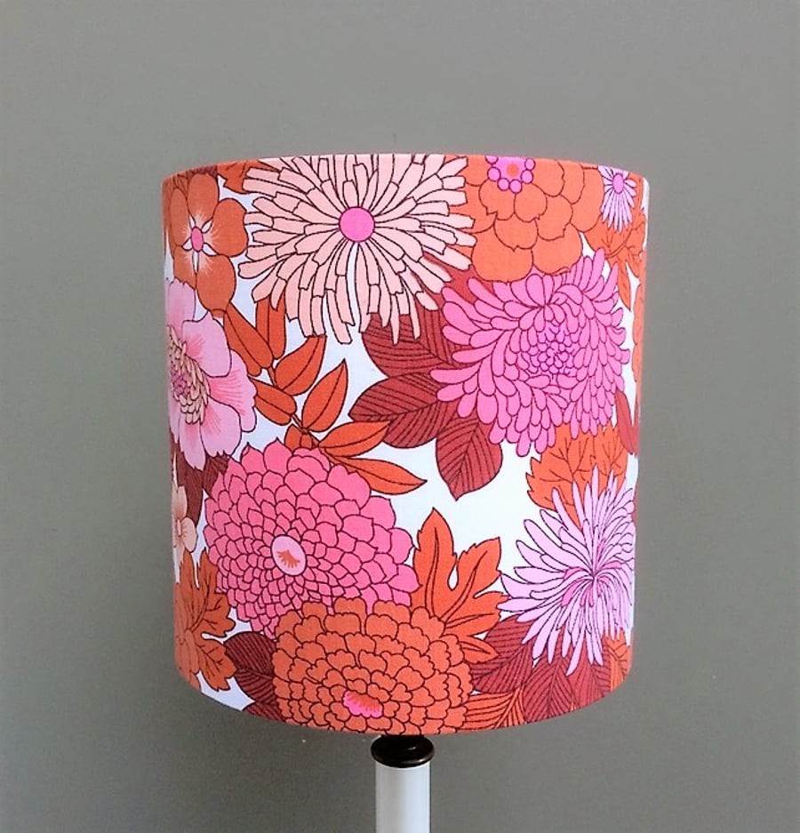 Funky Orange Pink Ashworth Floral 60s 70s Duro VIntage fabric Lampshade