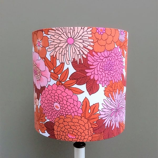 Funky Orange Pink Ashworth Floral 60s 70s Duro VIntage fabric Lampshade