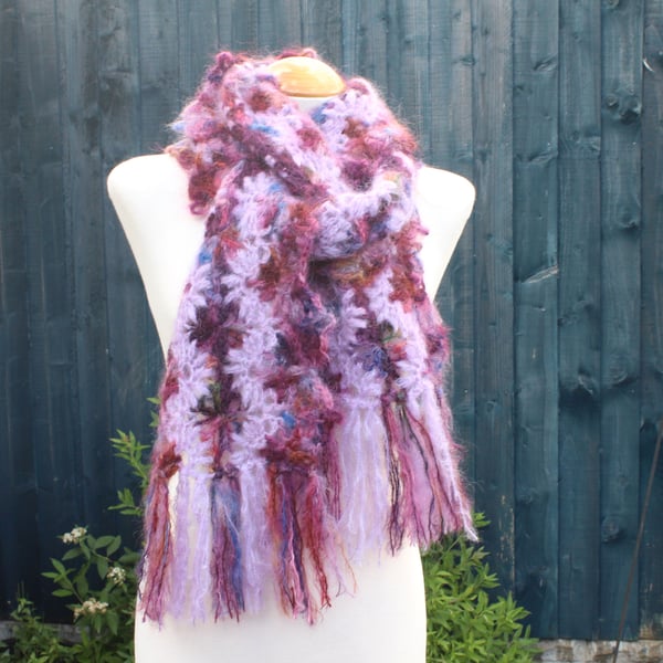 Crochet Stripey Scarf in Purple and Lilac