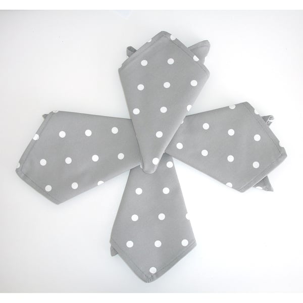 Napkins x 4 Grey and White Polka Dot 18" Serviettes Washable Cotton Cloths