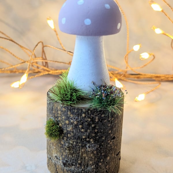 Handpainted toadstool ornament, fantasy decor.