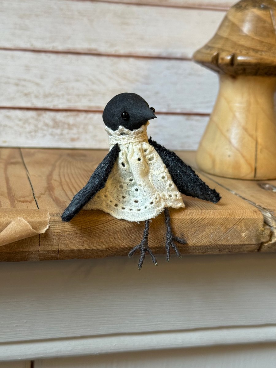 Spun Cotton Miniature Crow Doll Branwen