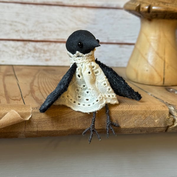 Spun Cotton Miniature Crow Doll Branwen