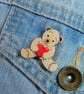 Love You Bear Brooch, Handmade Valentines Gift, Cute Teddy Pin, Unique Gift - Image 3