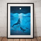 Whale Print, Whale shark Print, Whales Ocean Art, New Baby Gift, Ocean Poster
