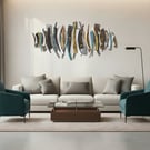 Teal Gold Bronze Silver Layered Metal Wall Sculpture Modern Home Decor