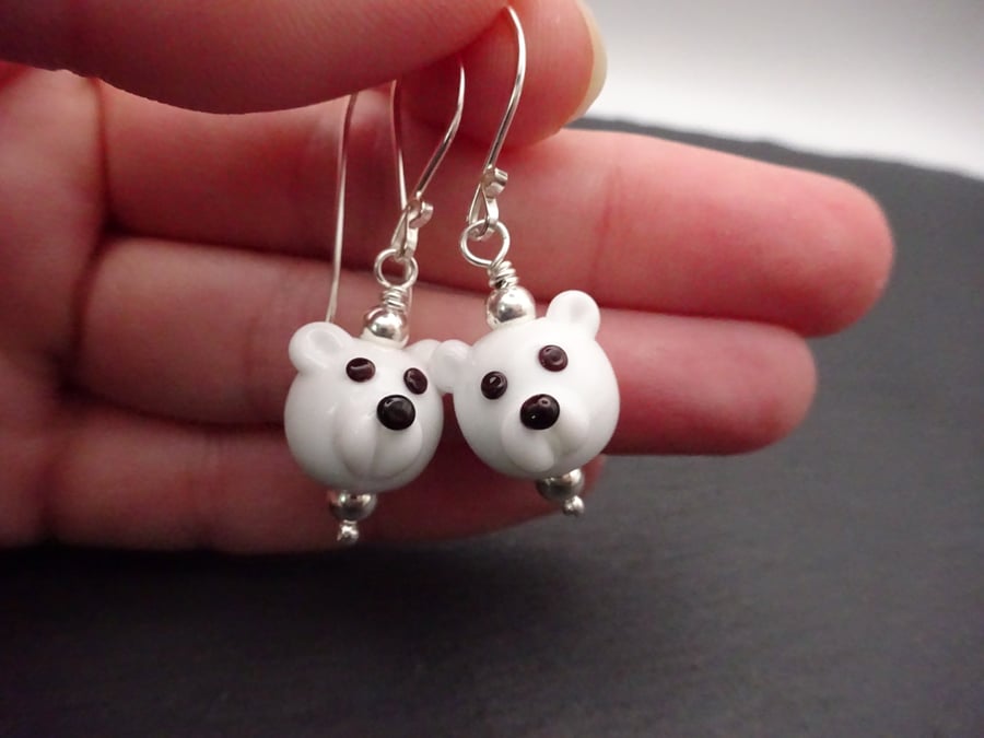 lampwork glass polar bear earrings