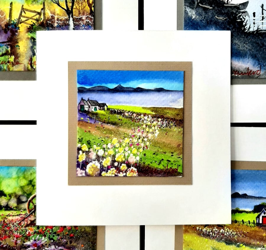 Blank Card, Any Occasion Handpainted Scottish Scene Of Arran And Wildflowers