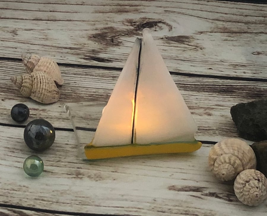 Yellow Sailing ship yacht tea light holder