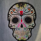 Hand-Embellished Skull Denim Jacket - Rhinestone & Beaded Statement Jacket 