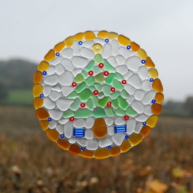 Christmas tree glass suncatcher