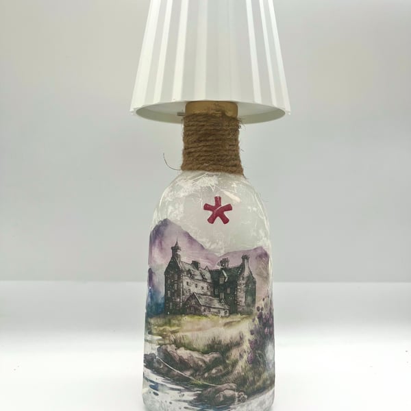 Scottish scenic frosted bottle lamp