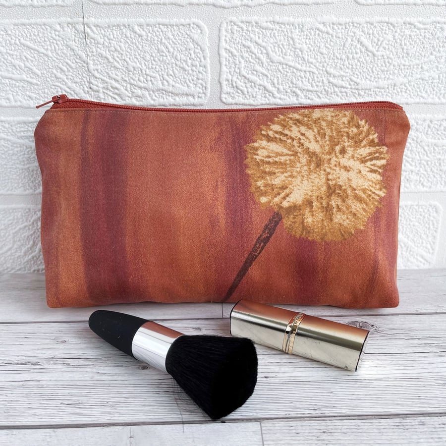 Terracotta Make up Bag, Cosmetic bag with Single Flower Stem