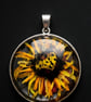 Hand painted Sunflower Pendant – Handcrafted Resin & Silver Bezel ...