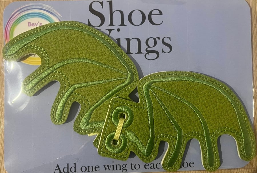 Dragon Wings, Embroidered shoe,boot wings. Light green
