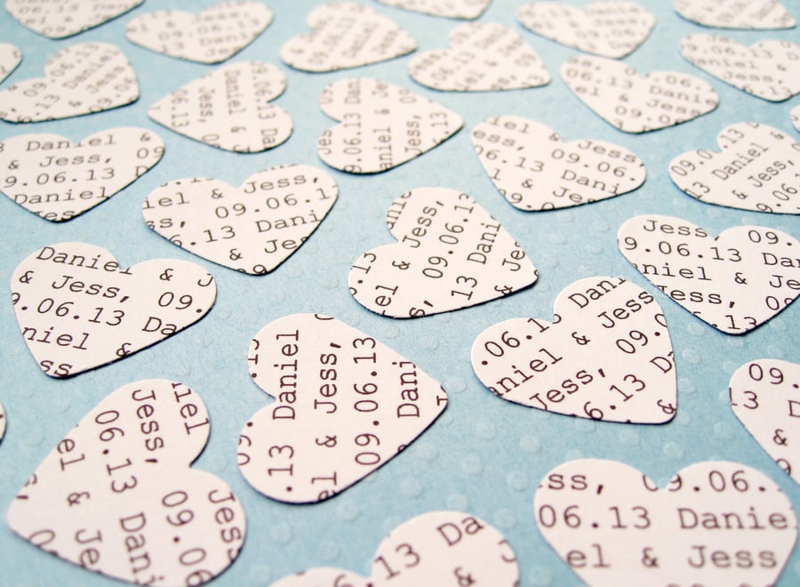 100 Personalised Heart Confetti - Custom Hearts - Wedding Birthday Engagement 