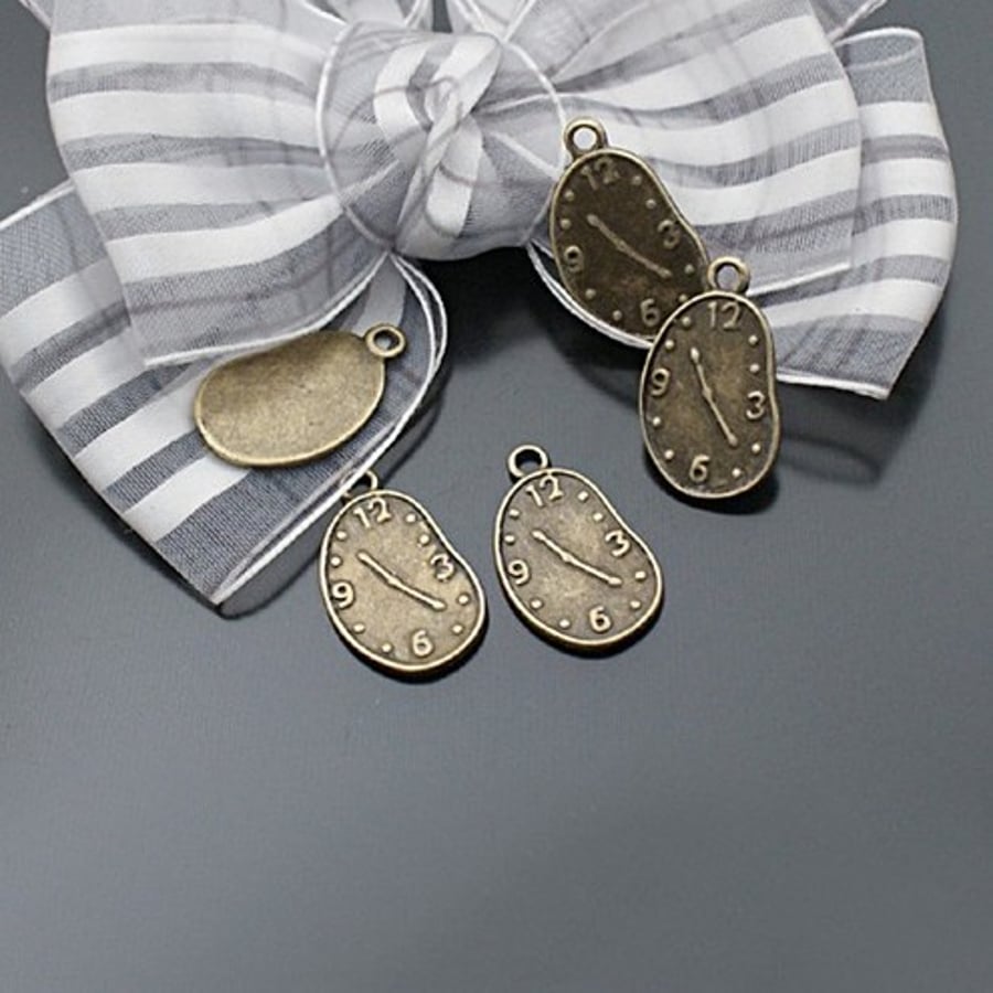 bronze plated clock - charms  2pcs