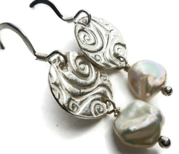 Sterling silver Art Nouveau wedding earrings