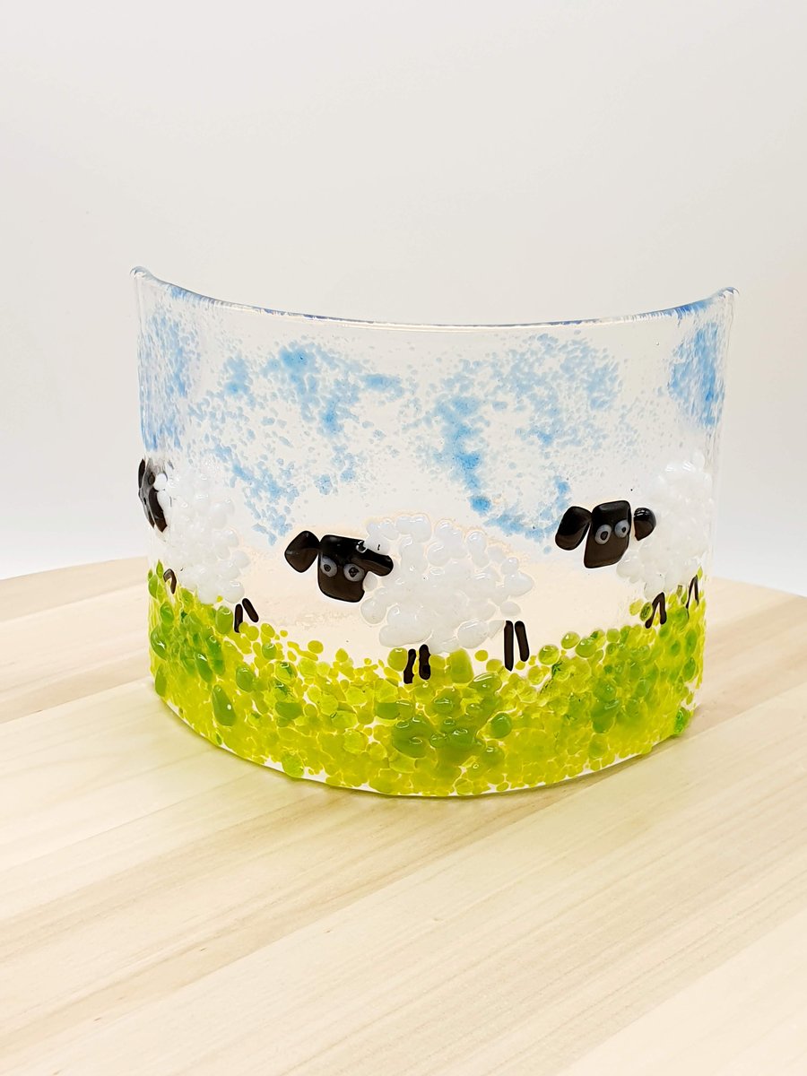 Fused Glass ‘Sheep’Candle Curve