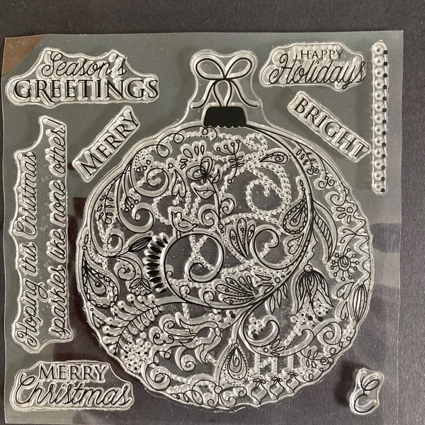 NEW Decorative Christmas Bauble Clear Stamp Set 9-Piece