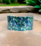 Ginkgo cuff bracelet, blue green wide metal bangle. Can be personalised (828)