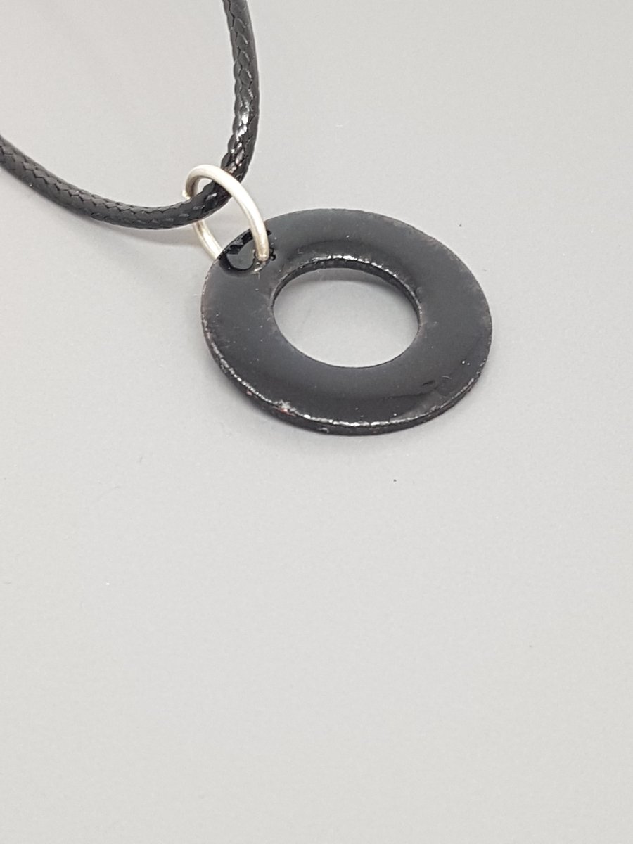Black Enamelled Washer Shaped Pendant