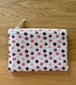 Small zipped fabric purse, pouch, make up bag, in cream and pink floral print.