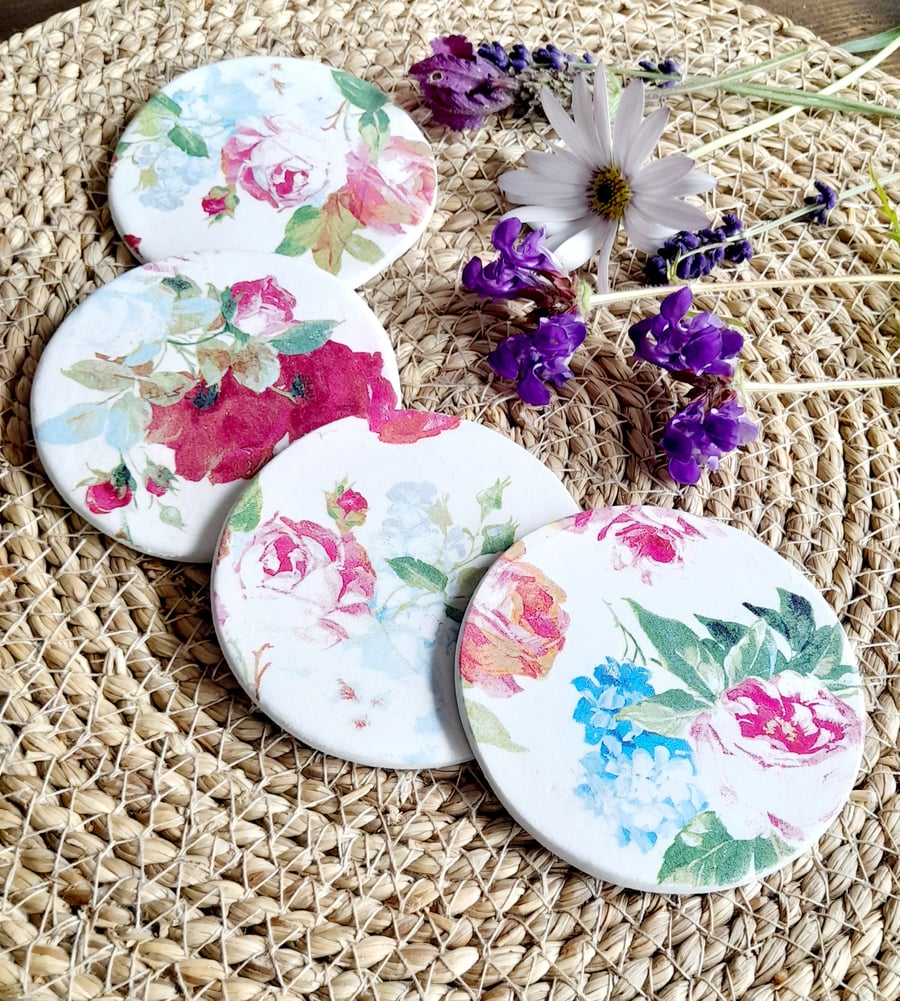 Rose Shabby Chic Clay Round Coasters
