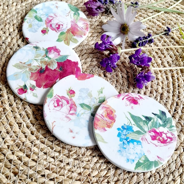 Rose Shabby Chic Clay Round Coasters