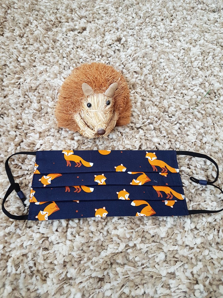 Small Adult or Teenager face covering – Navy Fox Print
