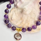 Amethyst & Gold Stretch Bracelet with Metallic Freshwater Coin Pearl