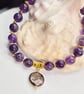 Amethyst & Gold Stretch Bracelet with Metallic Freshwater Coin Pearl