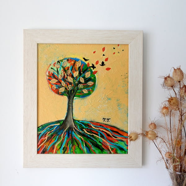 Original Landscape Painting, Tree Artwork, Autumn Art, Cottage Style