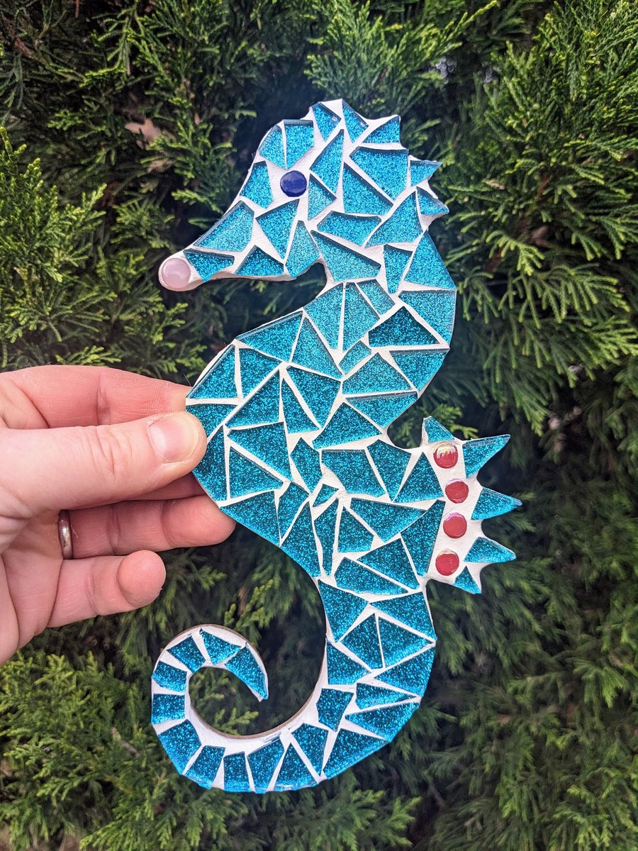 Blue Sparkly Seahorse, Mosaic Kit, Make Your Own, DIY Crafts