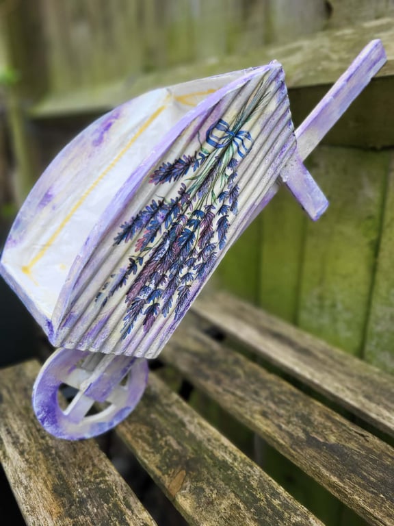 Lavender Decorative Wooden Wheelbarrow - Shabby Chic decorative planter