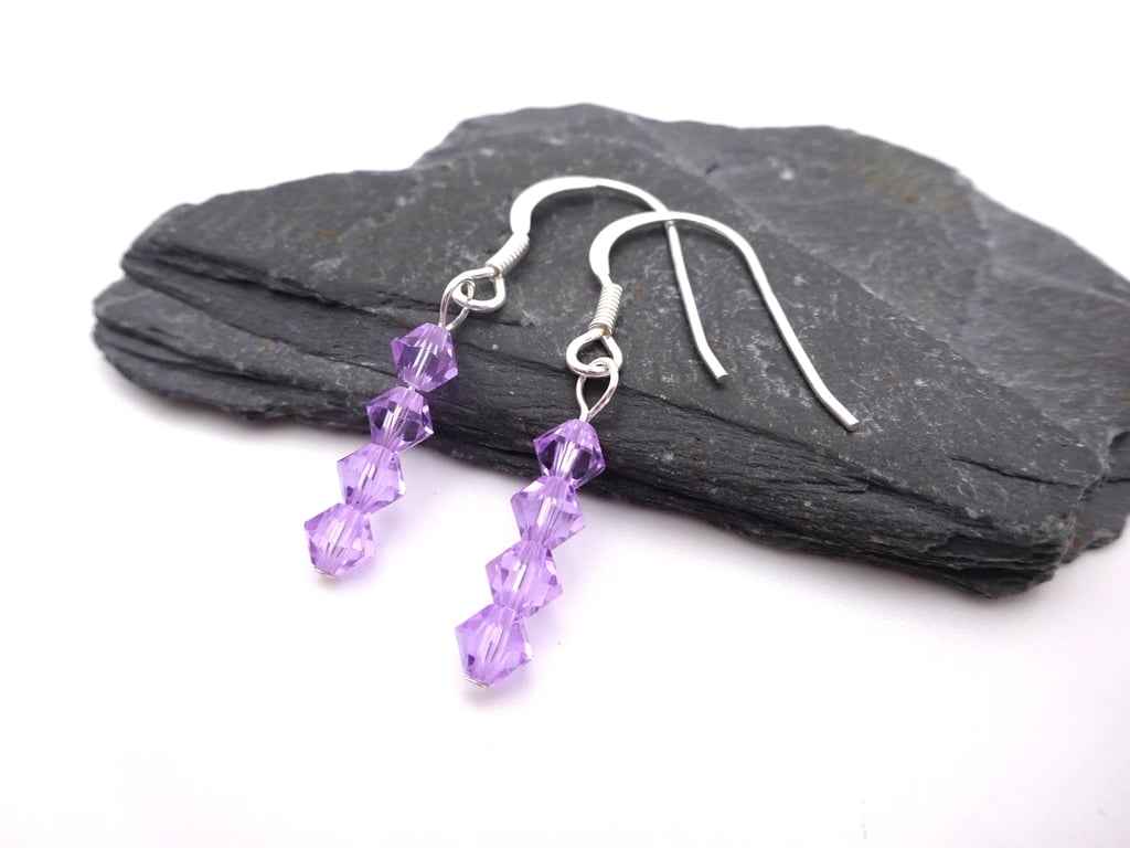 lilac crystal earrings, sterling silver jewellery