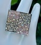 CHEQUERED CRYSTAL RING pink silver square adjustable fits all sizes  - Image 4