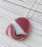 Raspberry Ripple glass pebble pendant with chain - Image 2